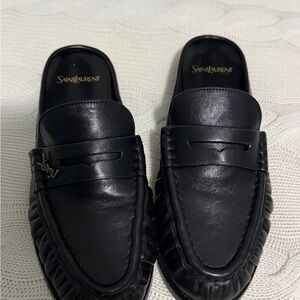 Saint Laurent Black Leather Slip-On Loafers